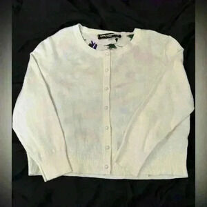 KARL LAGERFELD Cropped Feminine Cardigan  Pearl Buttons Ribbed and Floral Back